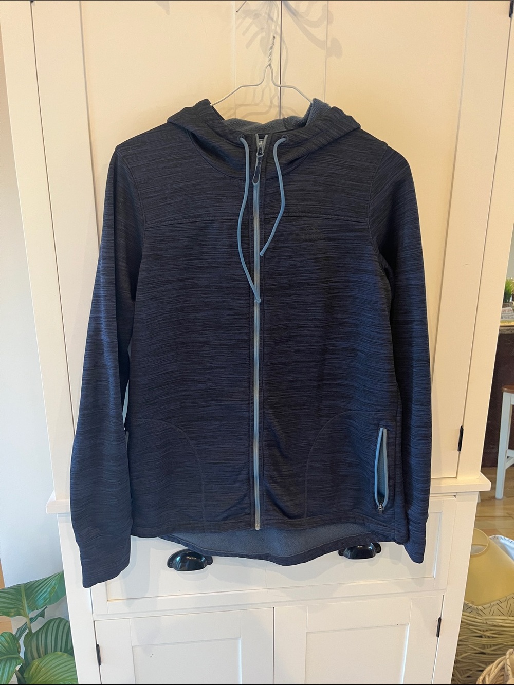 L.L. Bean Dark Navy Hooded Zip-Up Jacket with Light Blue Trim